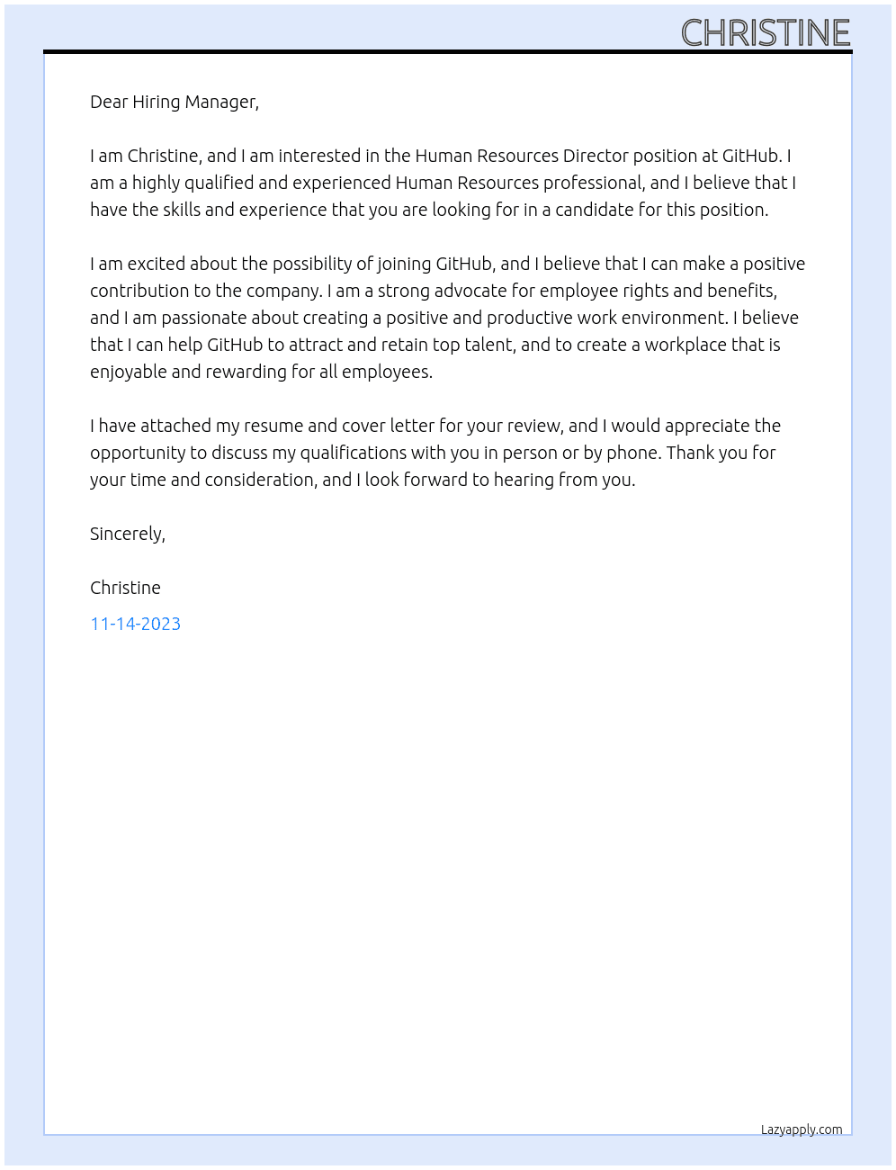 Human Resources Director At GitHub Cover Letter