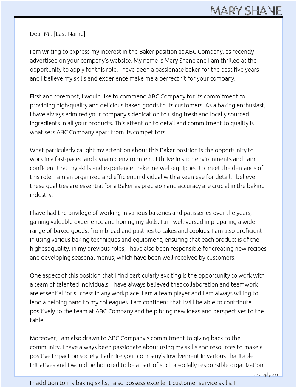 baker At abc Cover Letter