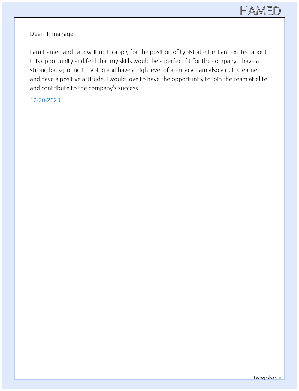 typist  At elite  Cover Letter