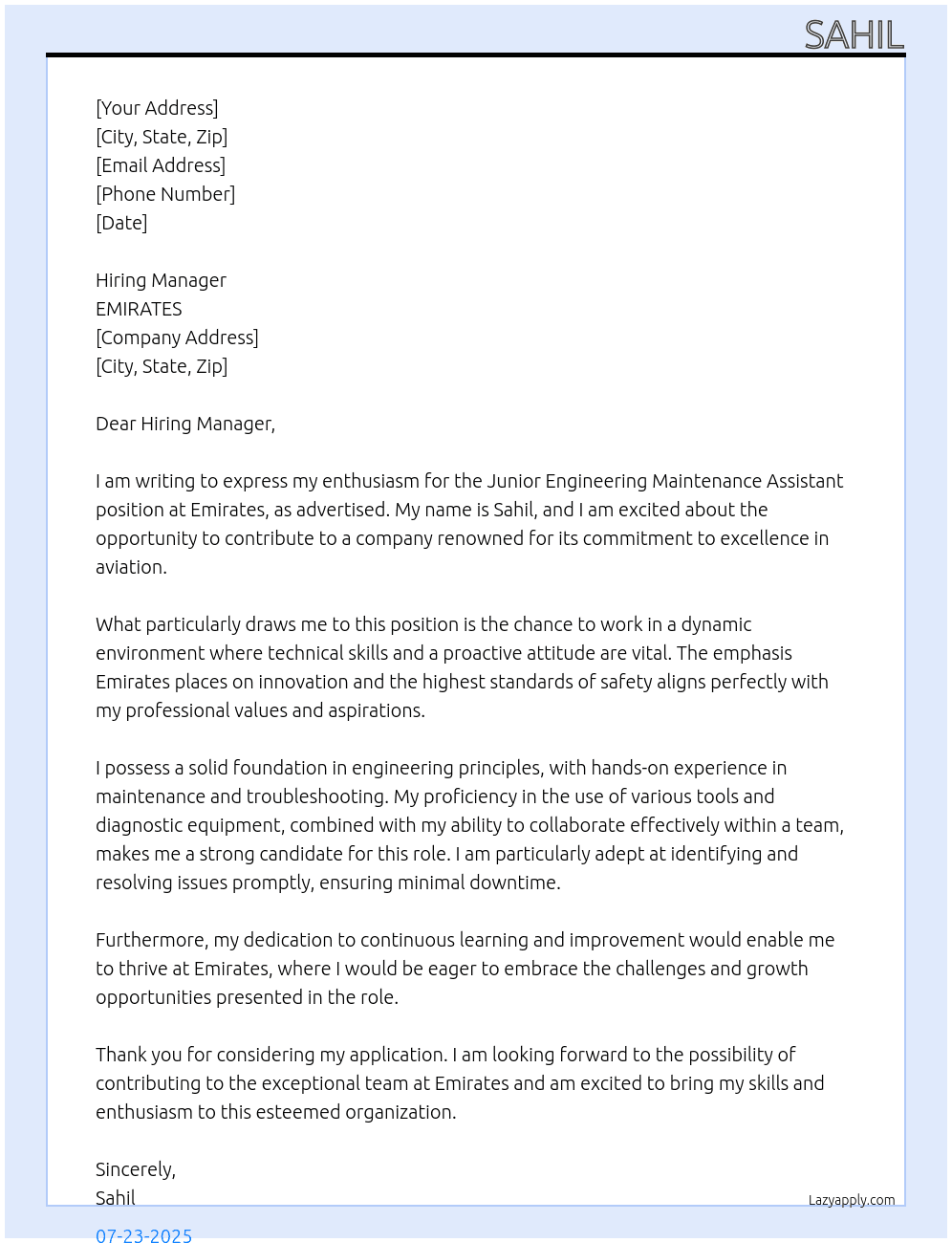 Cover letter for junior engineering maintenance assistant - LazyApply