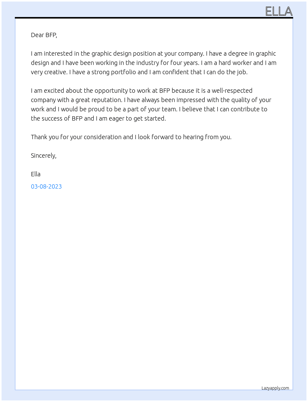 graphic design At bfp Cover Letter