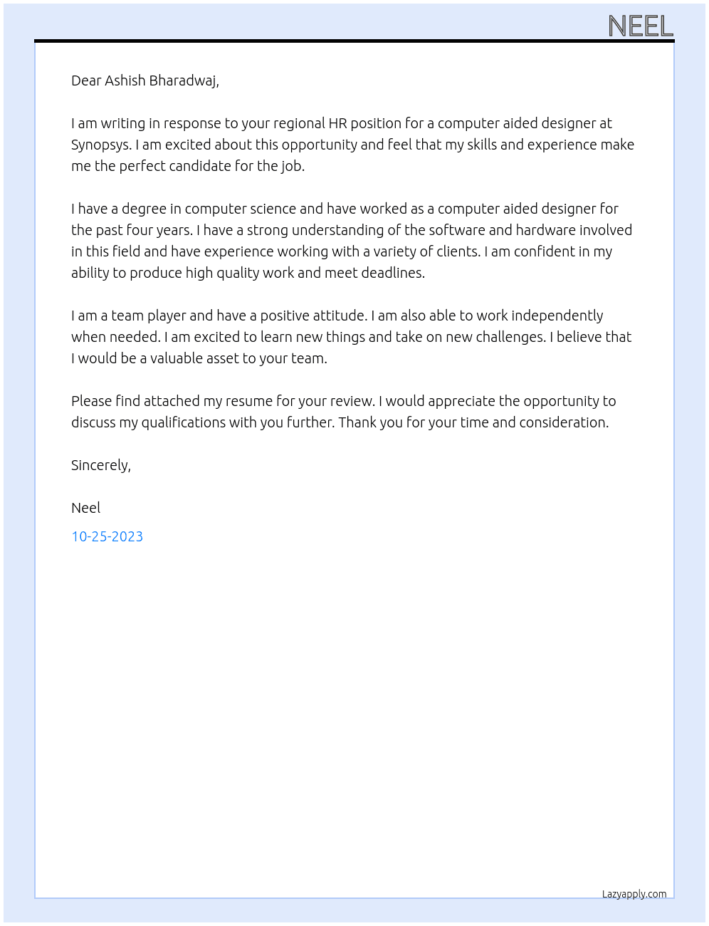 Computer Aided Designer At Synopsys Cover Letter