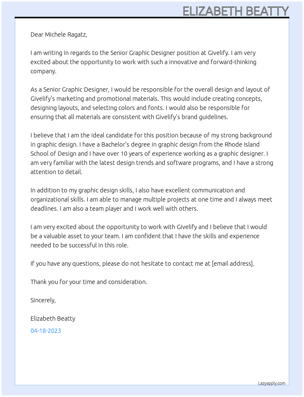 Senior Graphic Designer At Givelify Cover Letter