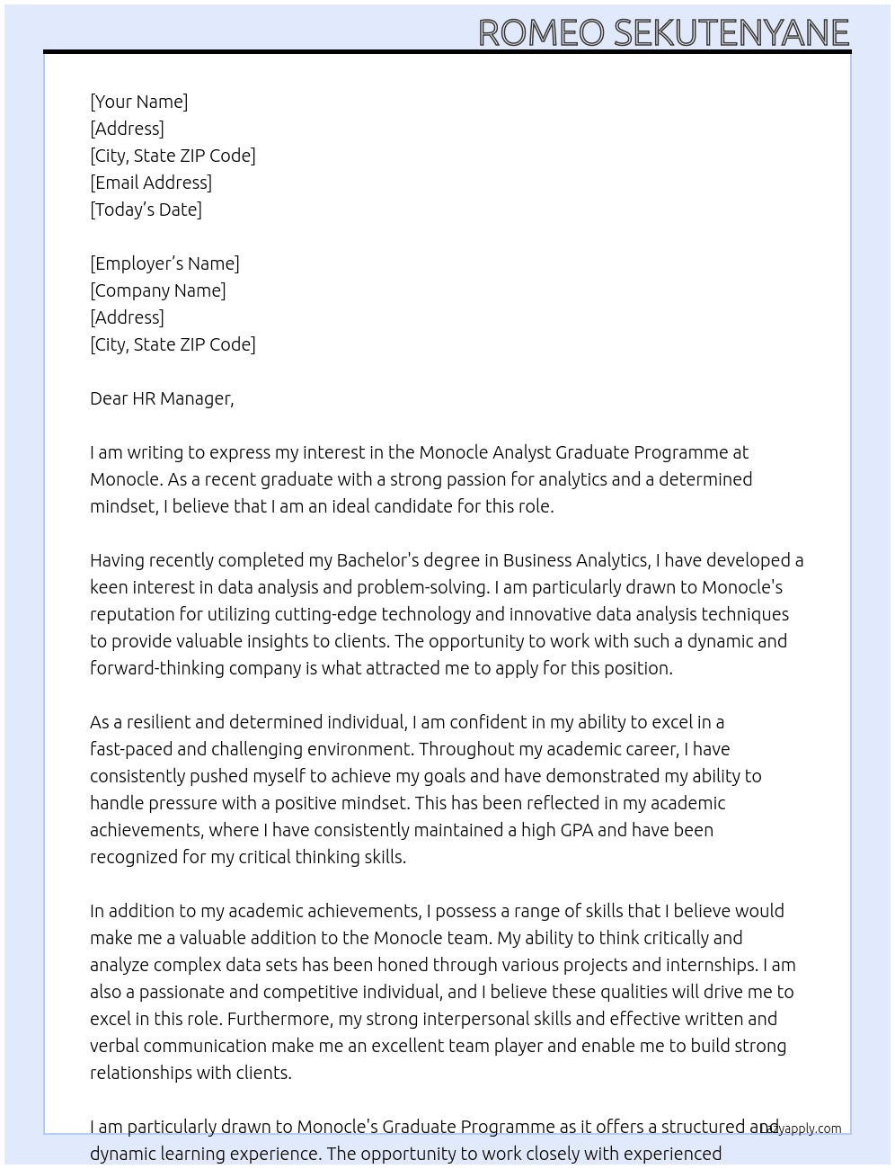 Monocle Analyst Graduate Programme At Monocle Cover Letter