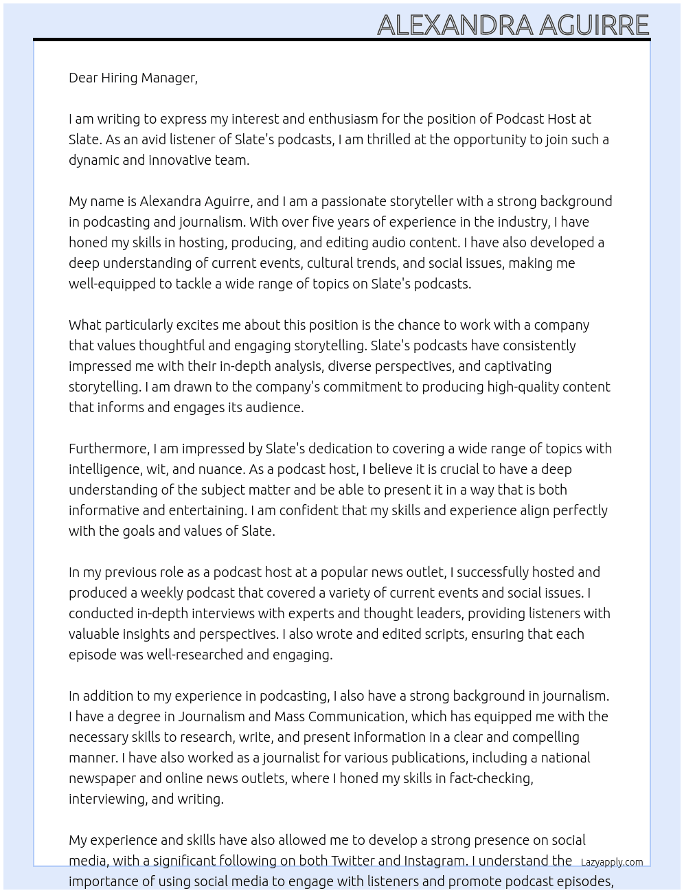 podcast host At Slate Cover Letter