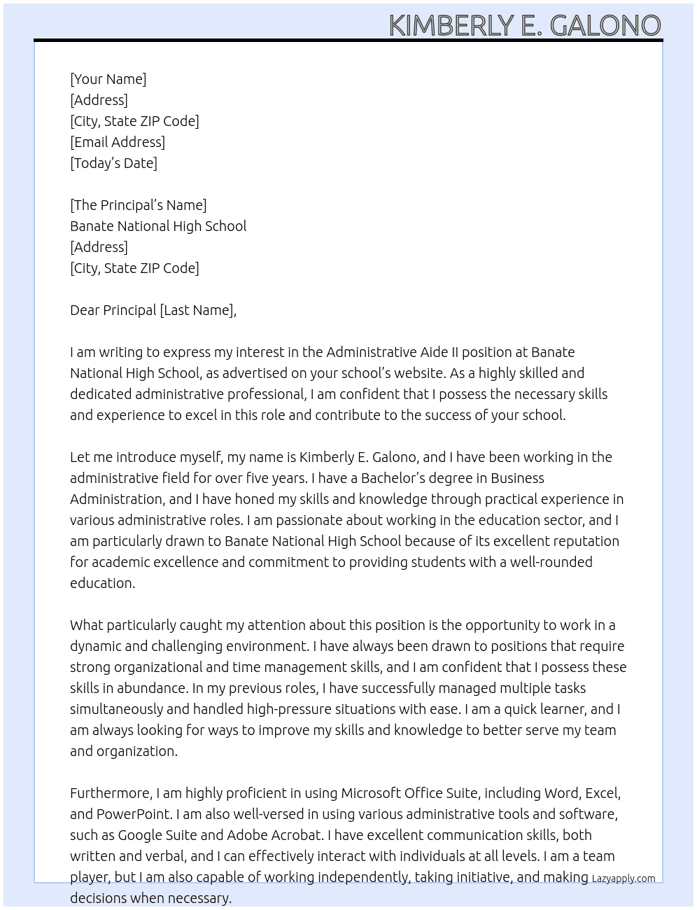 Administrative Aide II At Banate National High School Cover Letter