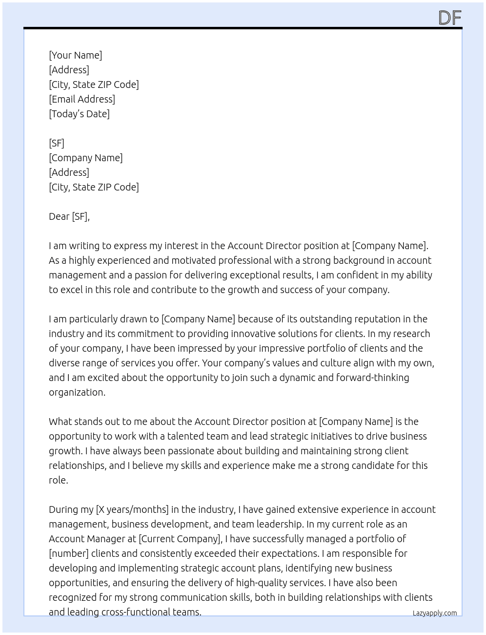 account director At sf Cover Letter