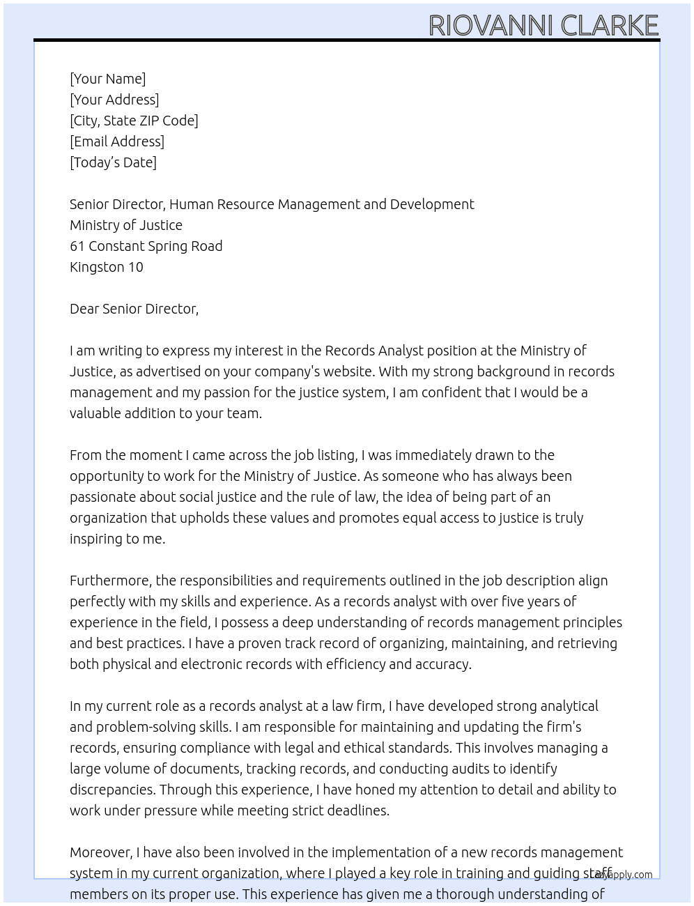 Cover letter for records analyst - LazyApply