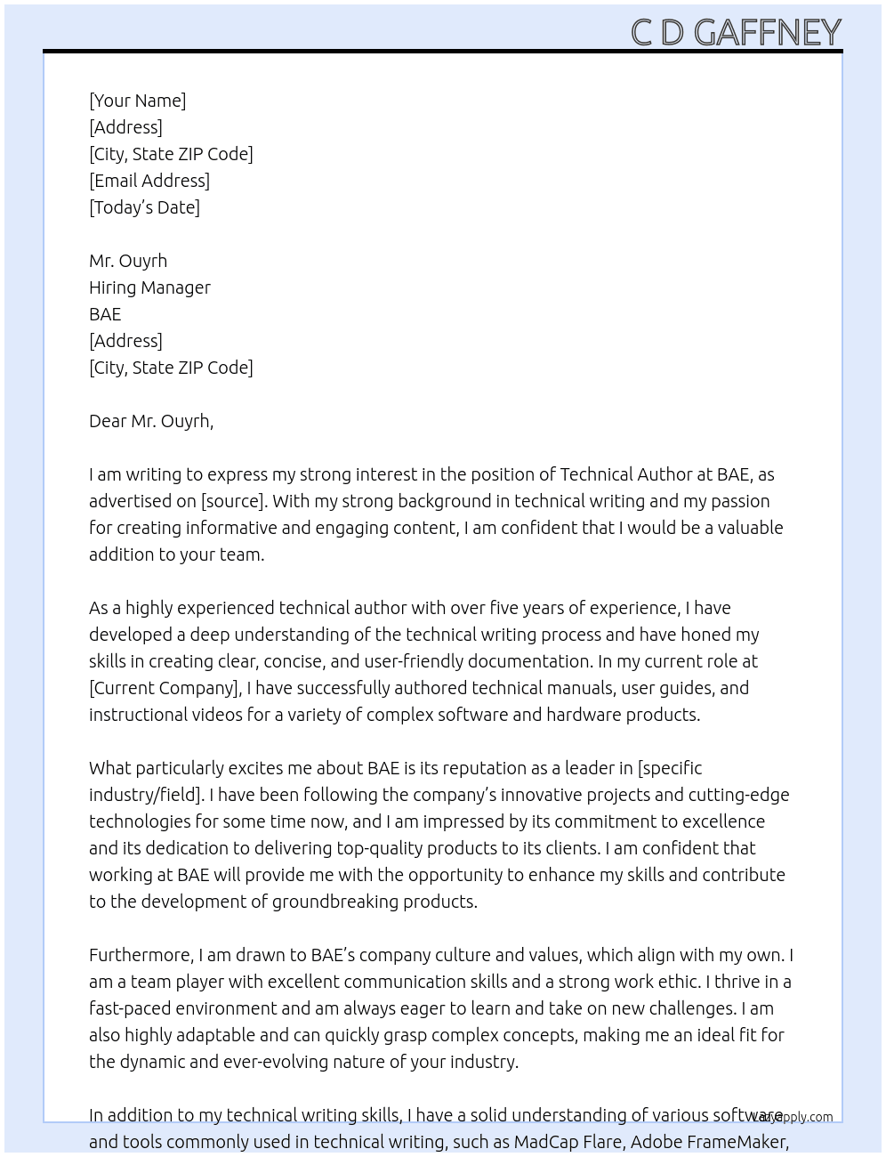 technical author At bae Cover Letter