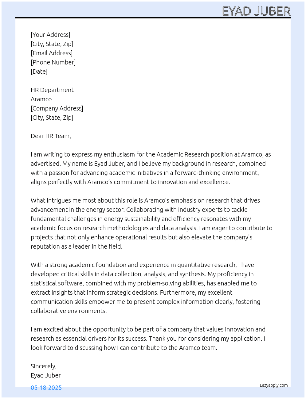 Cover letter for academic research - LazyApply
