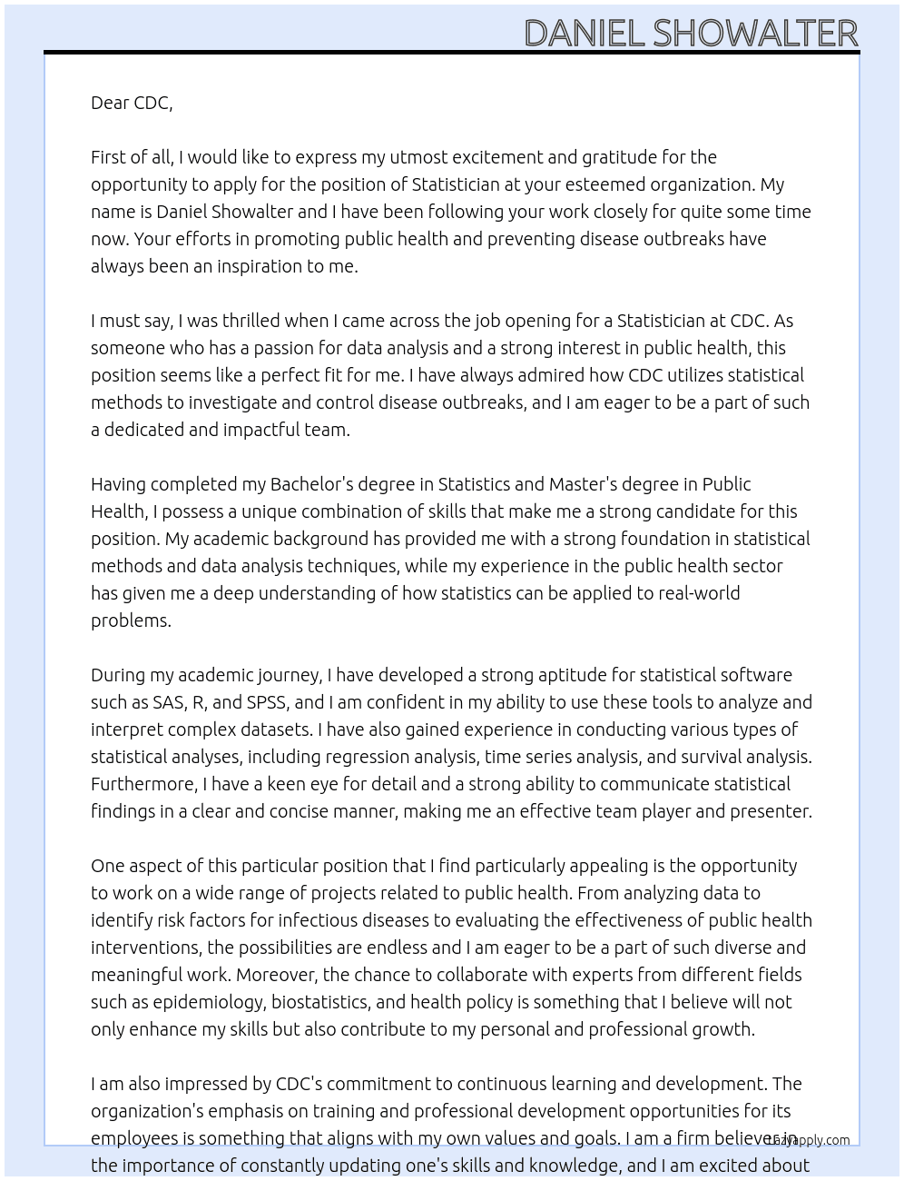 Statistician At CDC Cover Letter
