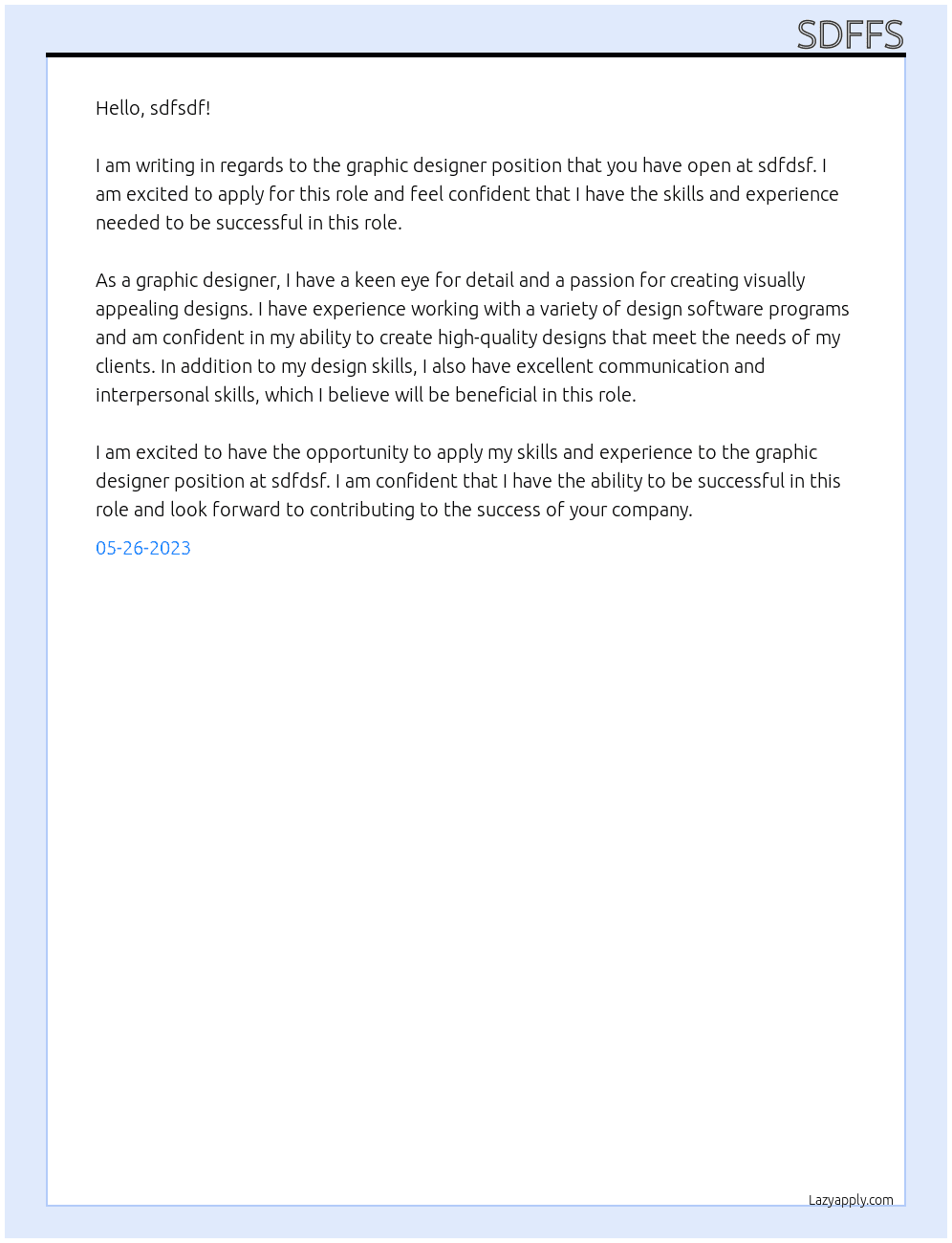 graphic designer At sdfdsf Cover Letter
