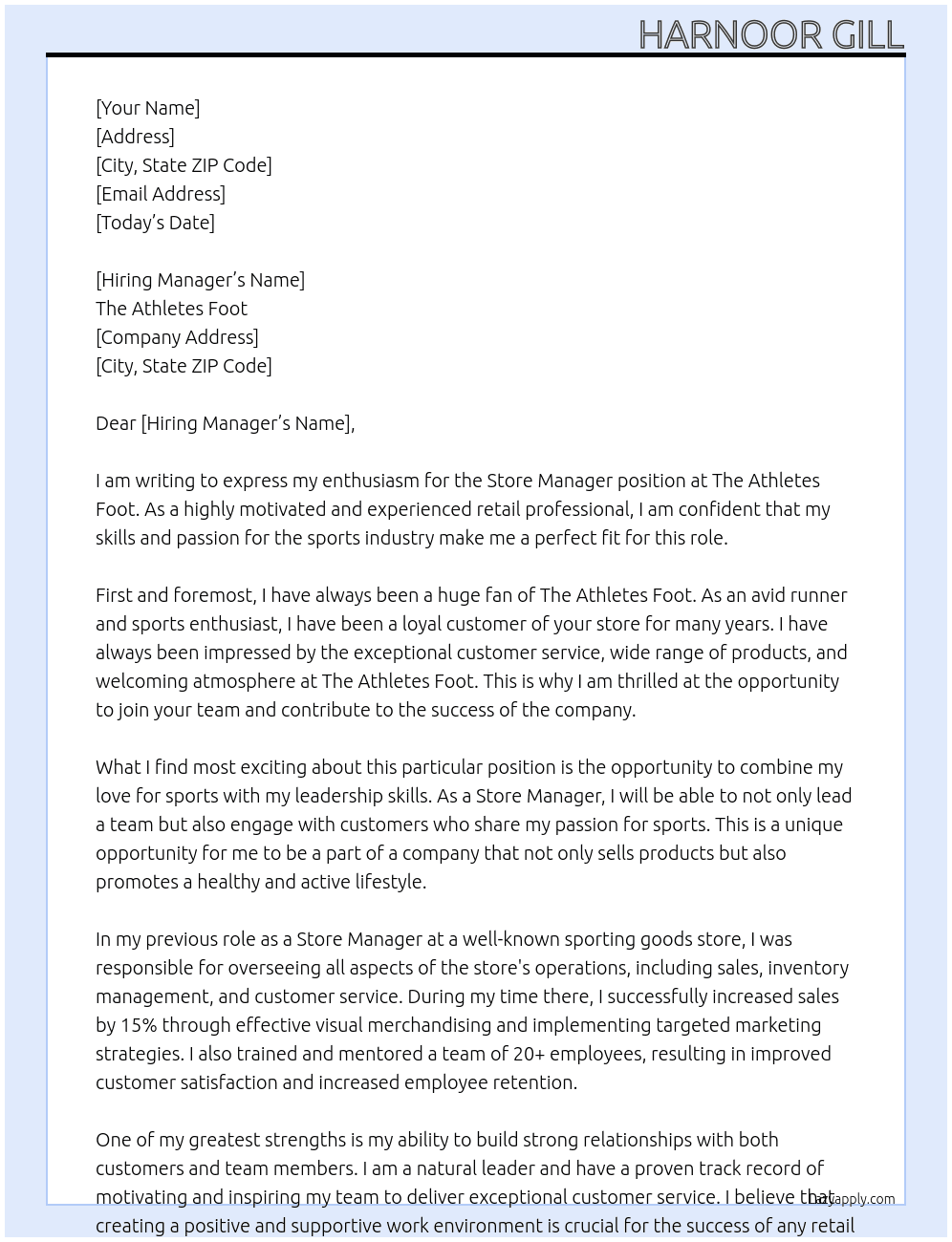 Store Manager At The Athletes Foot Cover Letter