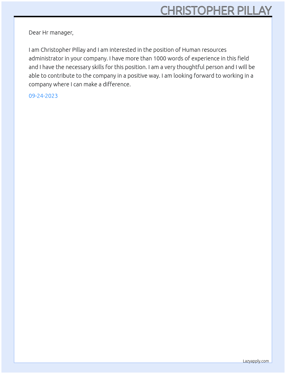 Human resources administrator  At MAN POWER GROUP Cover Letter