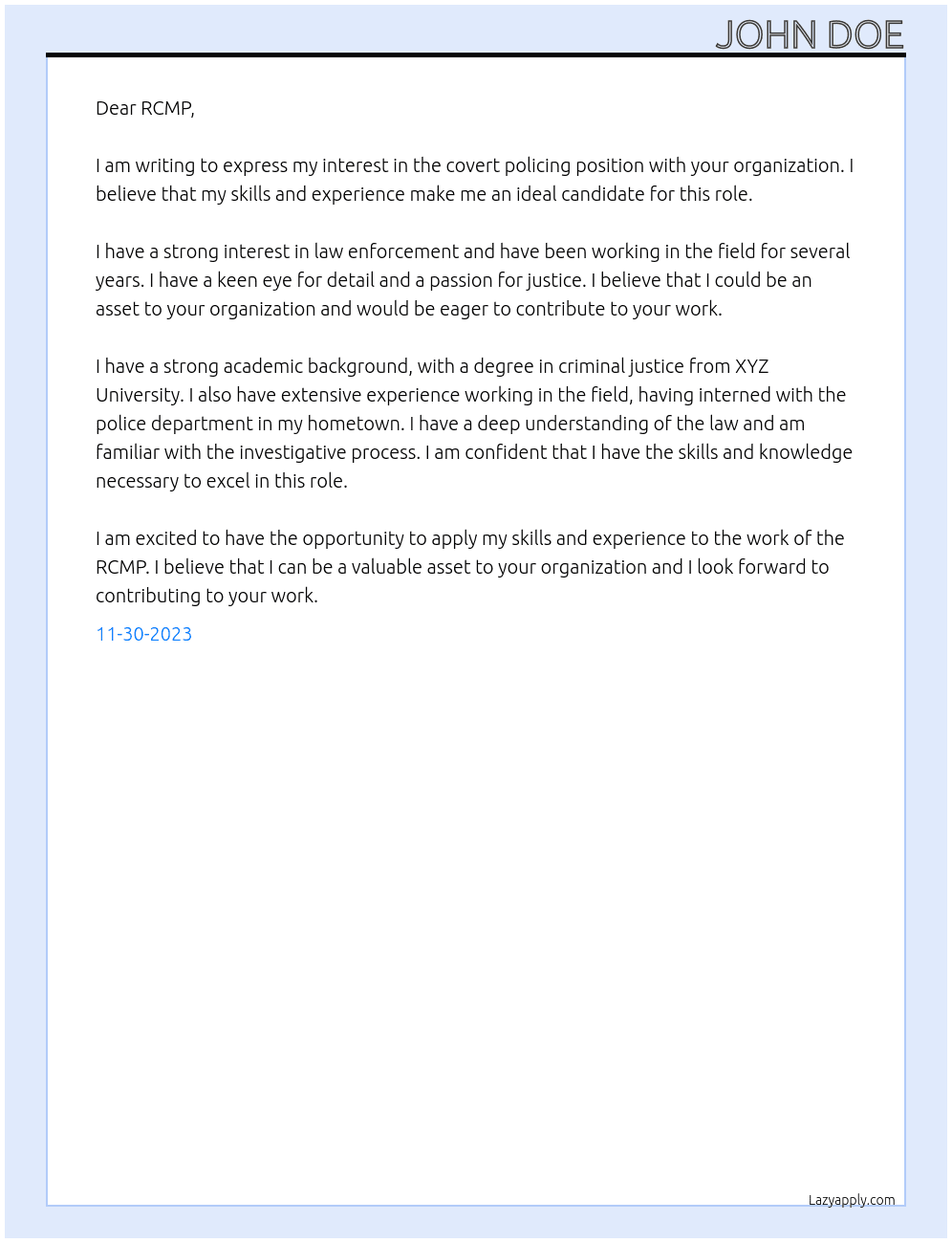 Covert Policing At RCMP Cover Letter