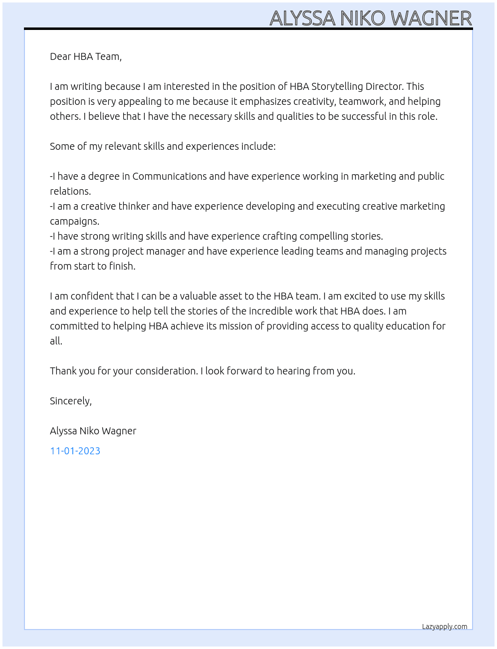 HBA Storytelling Director At Haitian Bridge Alliance Cover Letter