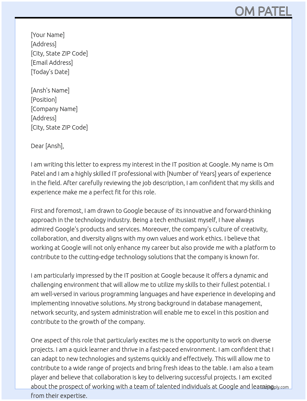 It At google Cover Letter