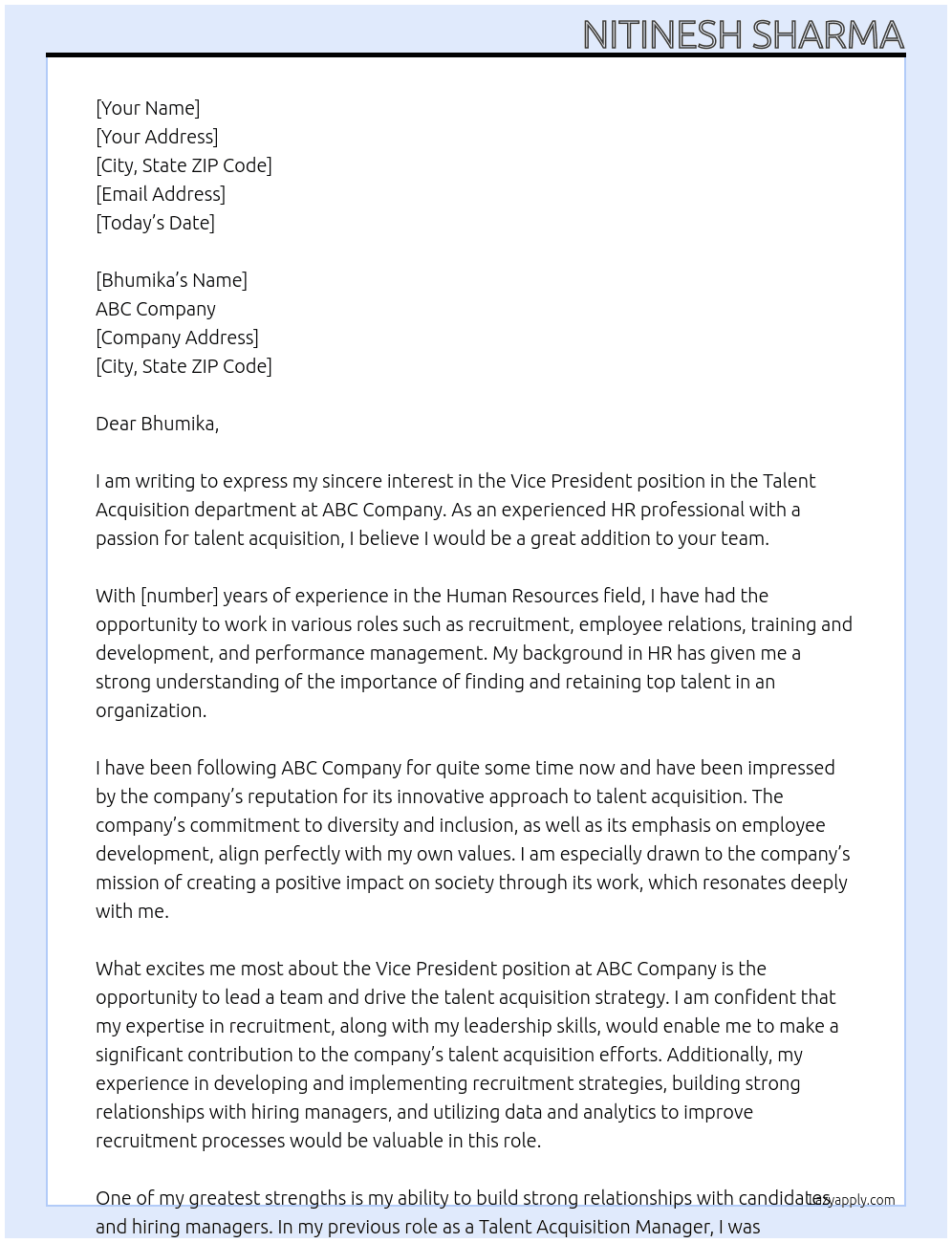 Vice president At ABC Cover Letter