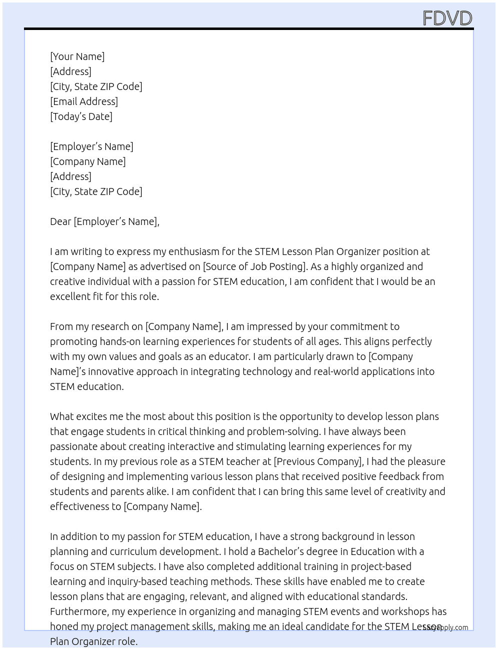  STEM Lesson Plan Organizer At ff Cover Letter