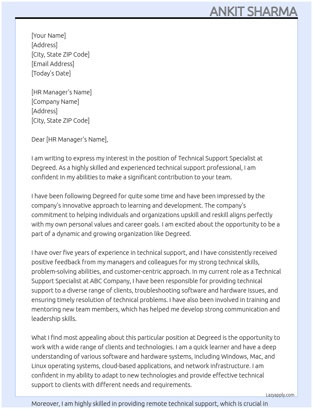 Technical Support Specialist At Degreed Cover Letter