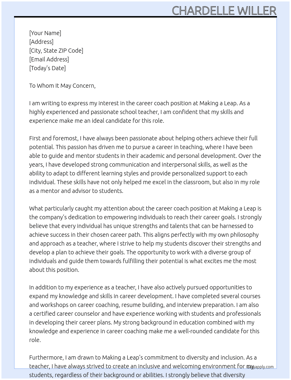 career coach At Making a Leap Cover Letter