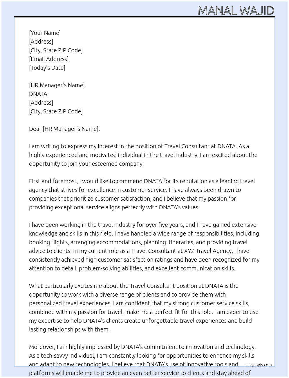 travel consultant  At dnata Cover Letter