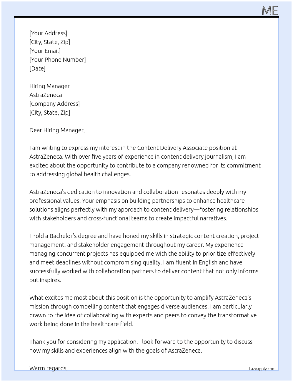 Cover letter for content deliveery associate - LazyApply