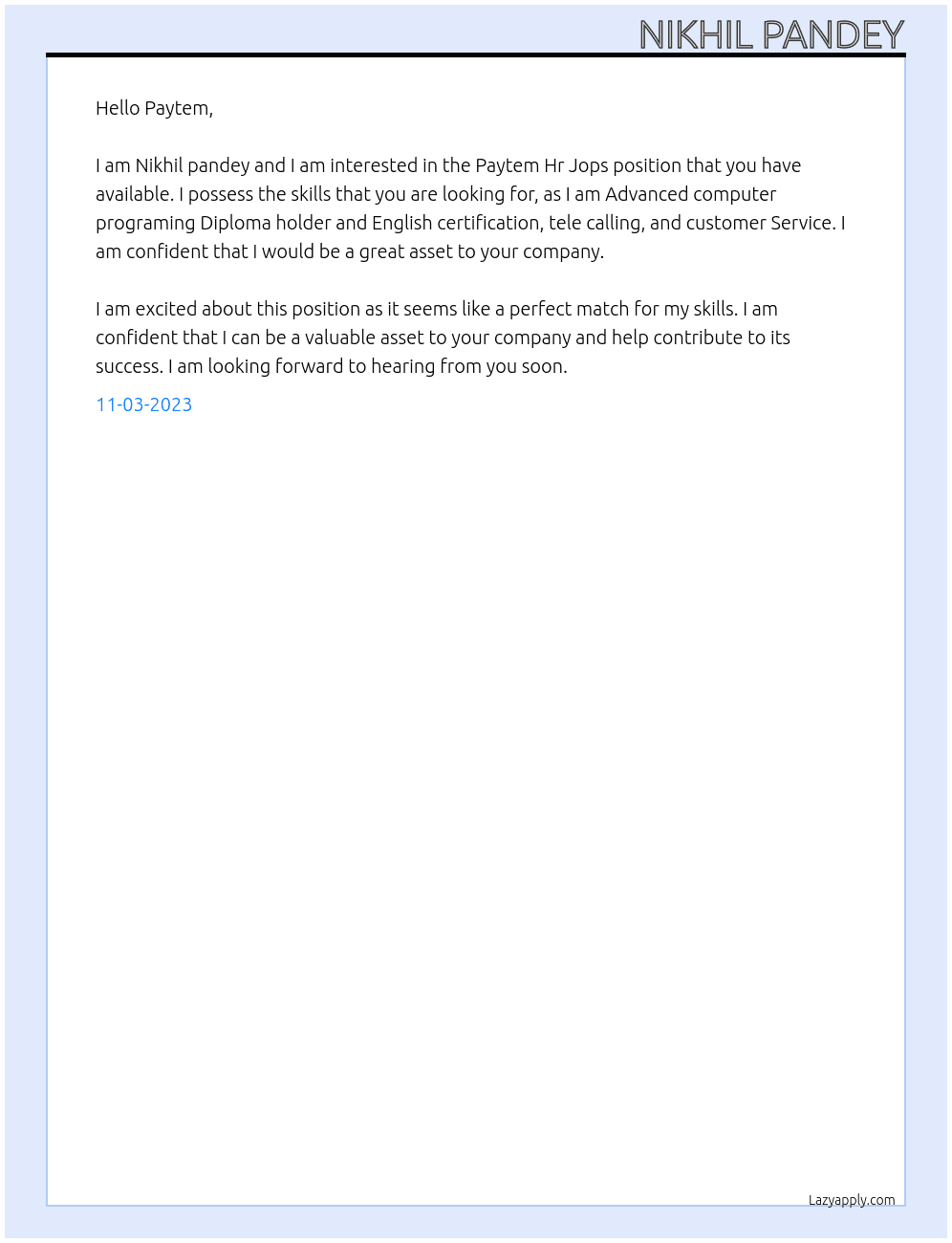 Paytem Hr Jops At Paytem Cover Letter