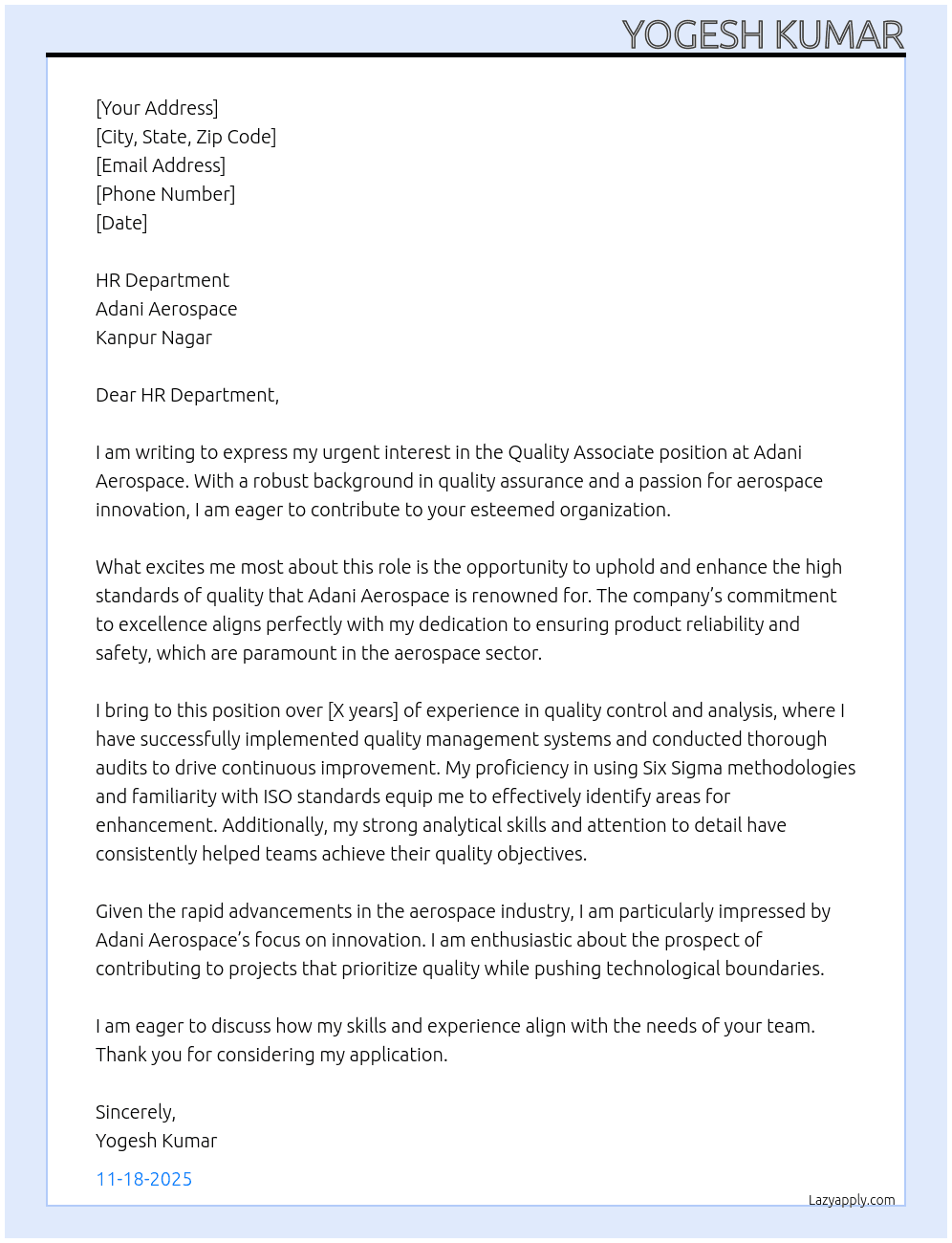 Cover letter for quality associate - LazyApply