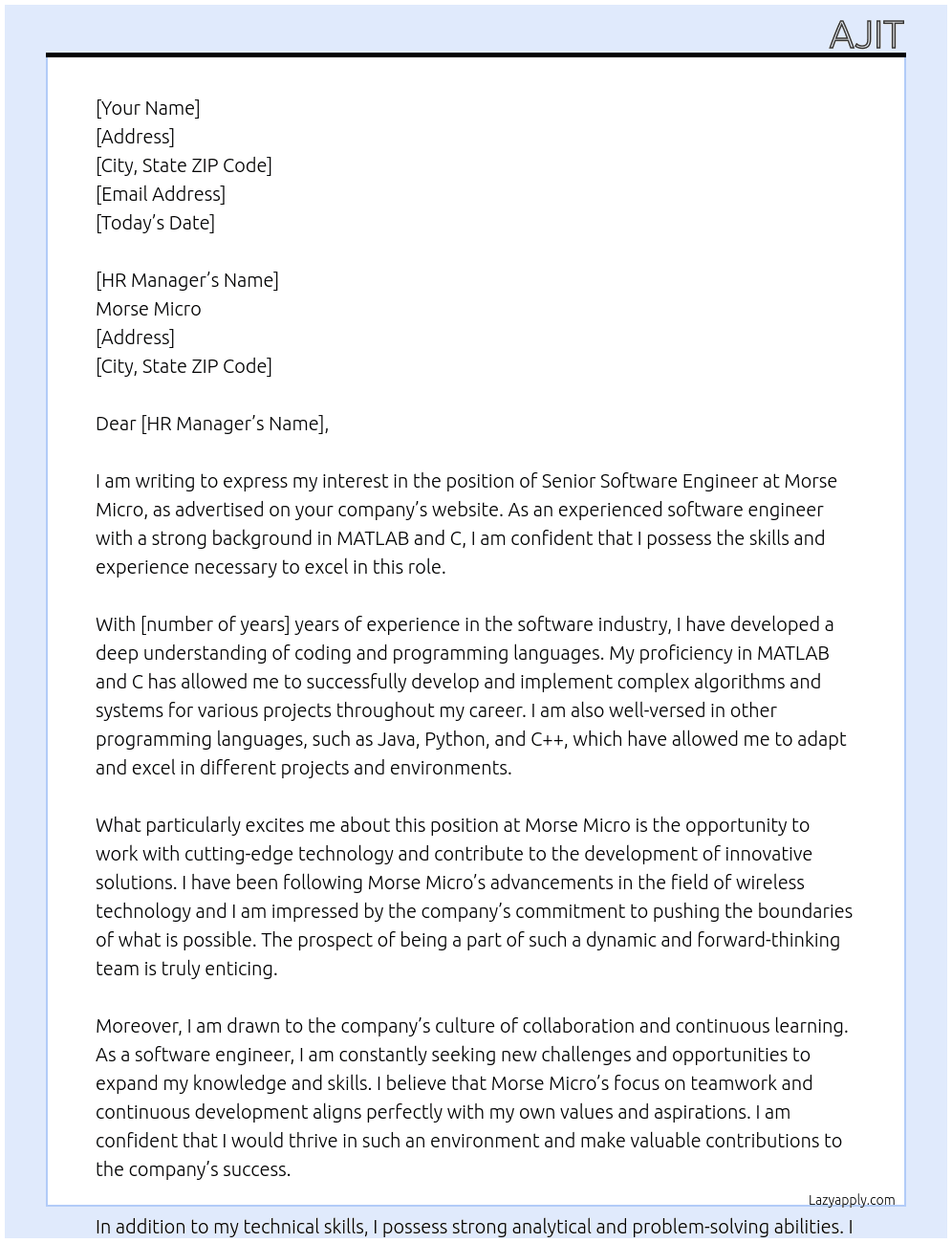 Senior Software Engineer At Morse Micro Cover Letter