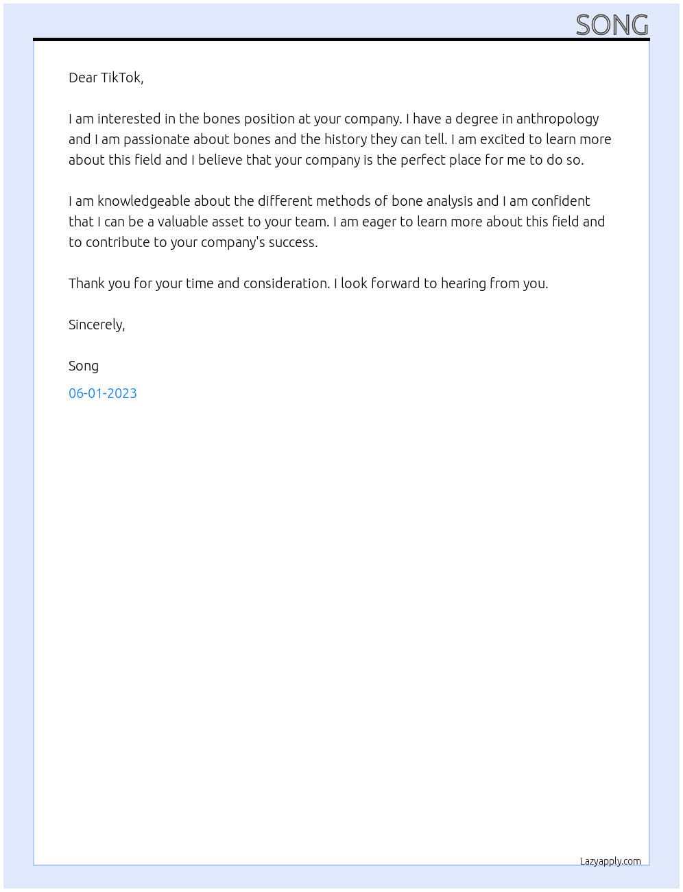 bones At song Cover Letter