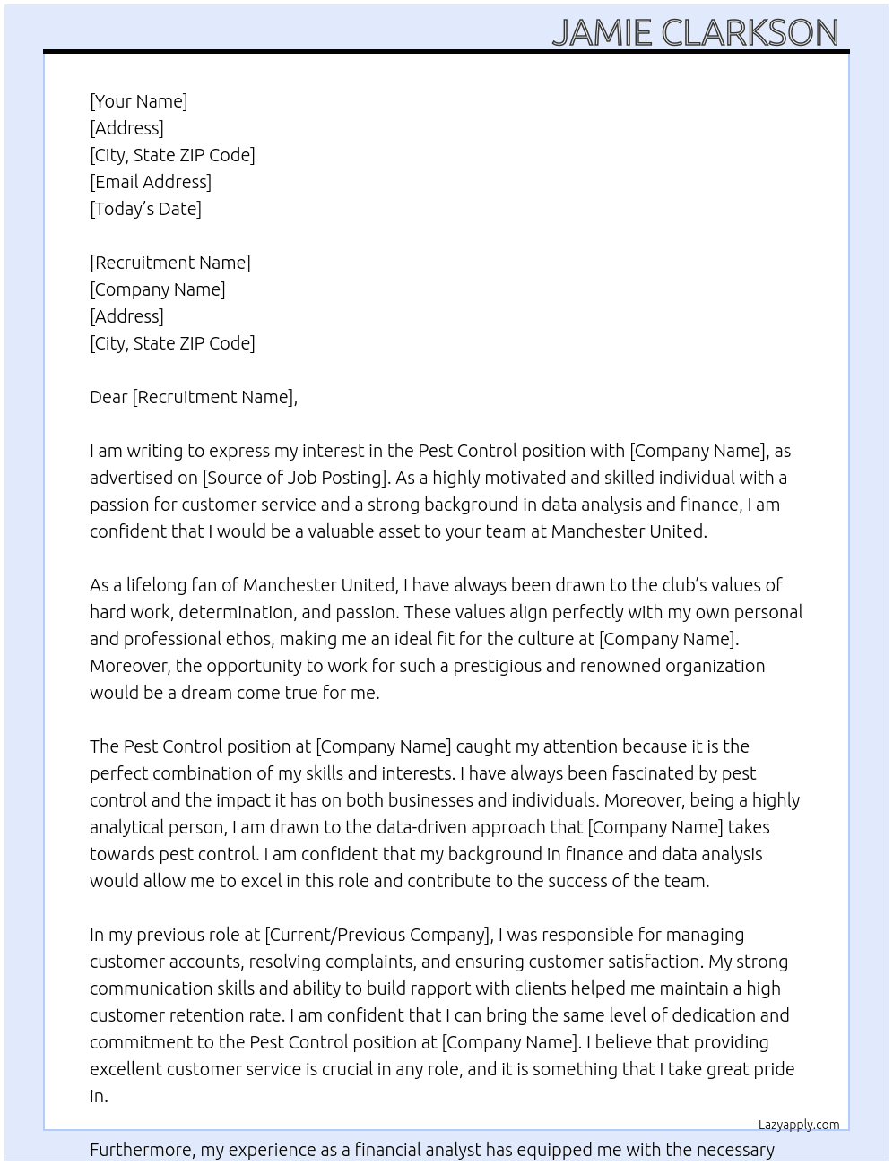 Pest Control At Manchester United Cover Letter