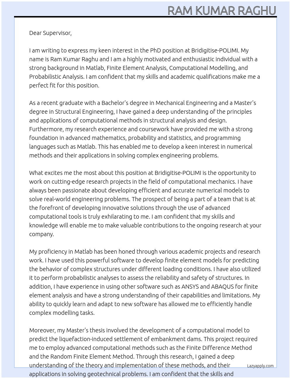 PhD At Bridigitise-POLIMI Cover Letter
