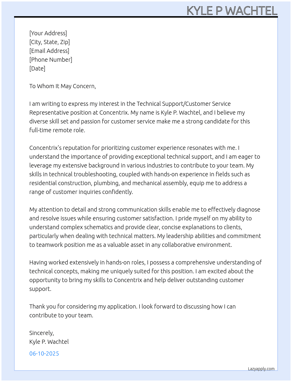 Technical Support / Customer Service Representative (Remote) At Concentrix Cover Letter