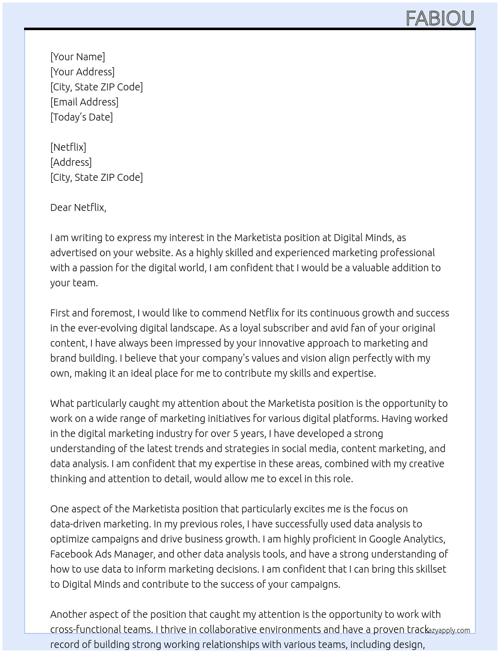 marketista At Digital Minds Cover Letter