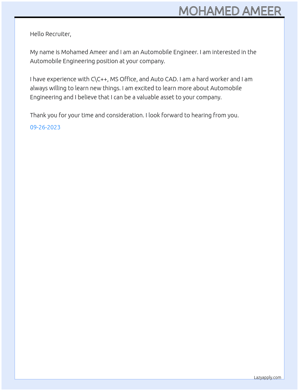 Automobile Engineering At Automobile Cover Letter