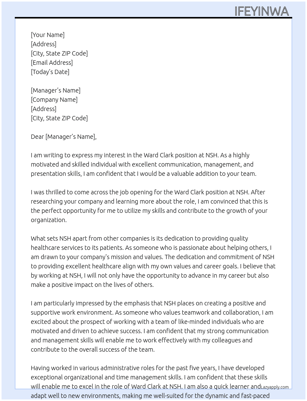 Ward clark At Nsh Cover Letter