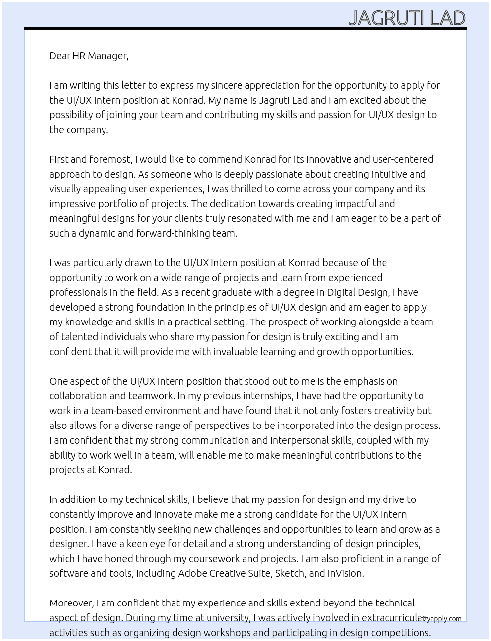 ui ux intern At konrad Cover Letter