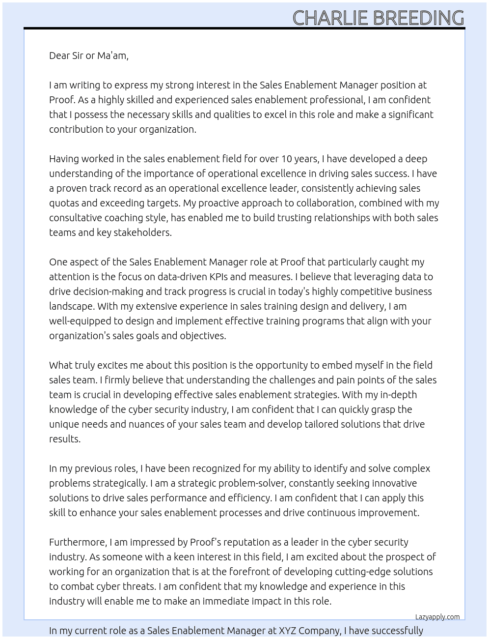 Sales Enablement Mgr. At Proof Cover Letter