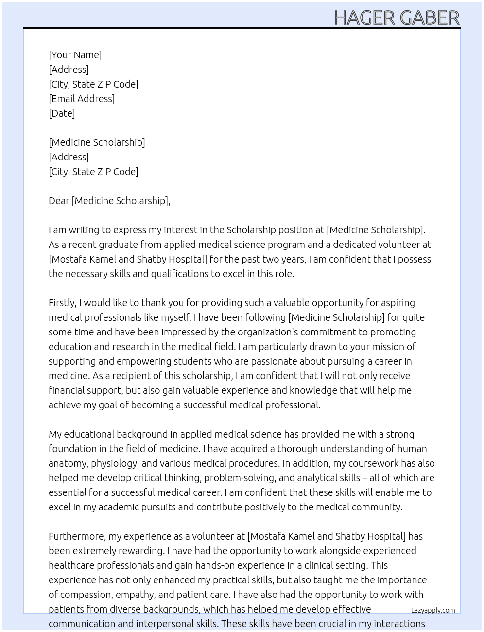 Scholarship  At Medicine scholarship Cover Letter