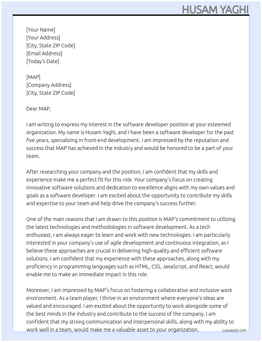 software developer At MAP Cover Letter