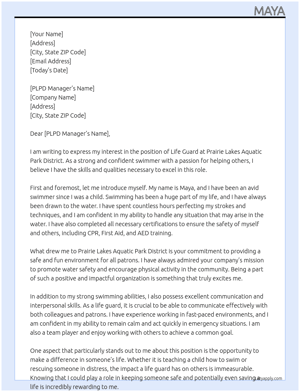 Cover letter for life guard - LazyApply