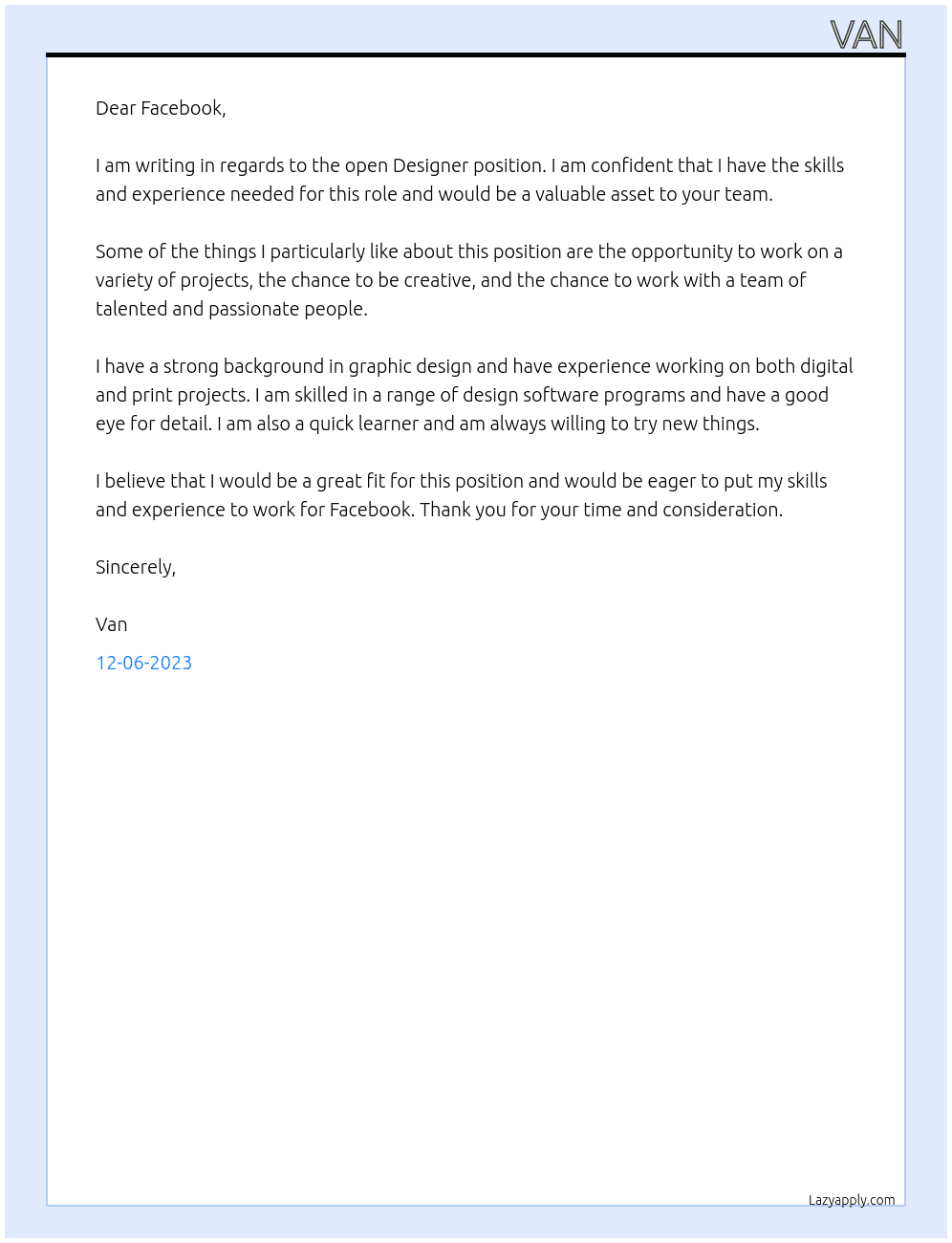 designer At facebook Cover Letter
