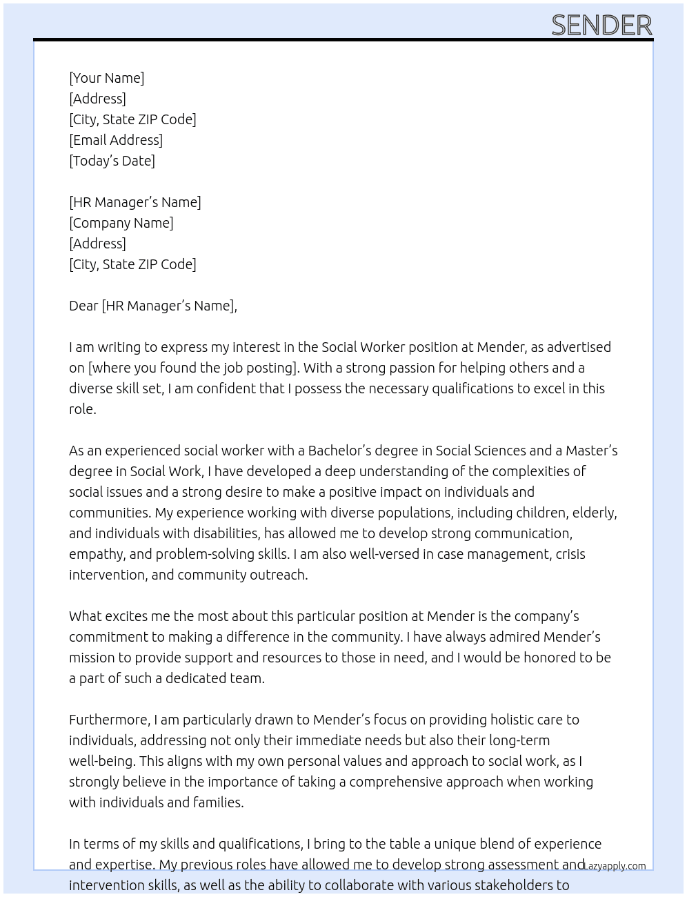 Social Worker At Mender Cover Letter
