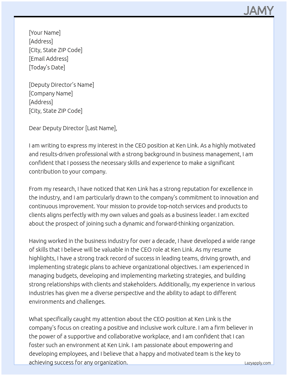 CEO At ken link Cover Letter