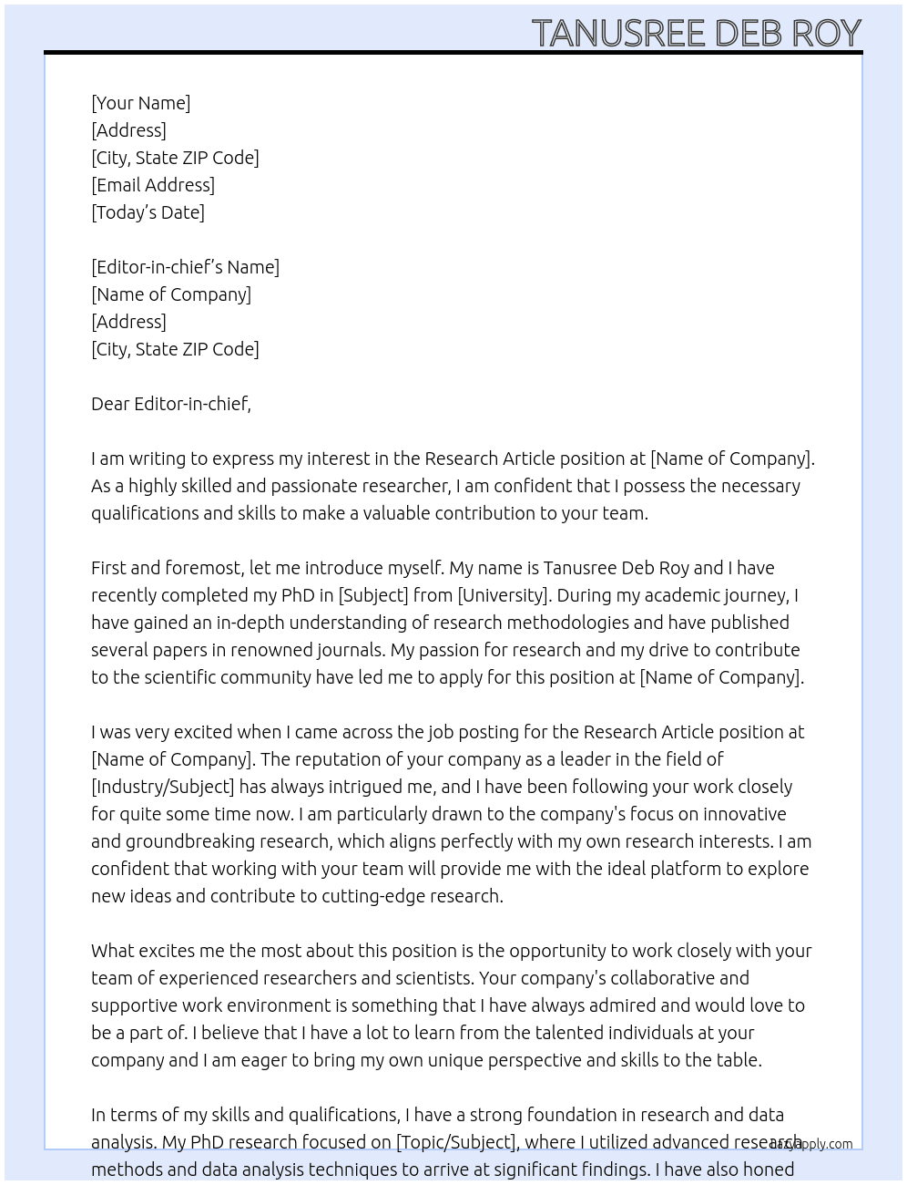 Research article At submitting paper Cover Letter