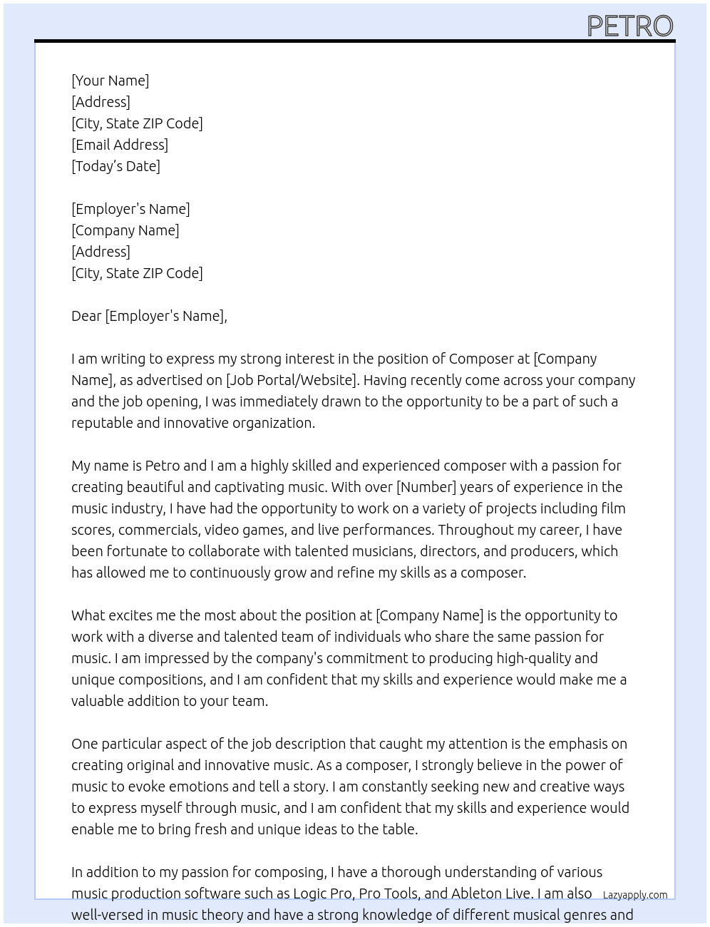 Composer At Petro Cover Letter