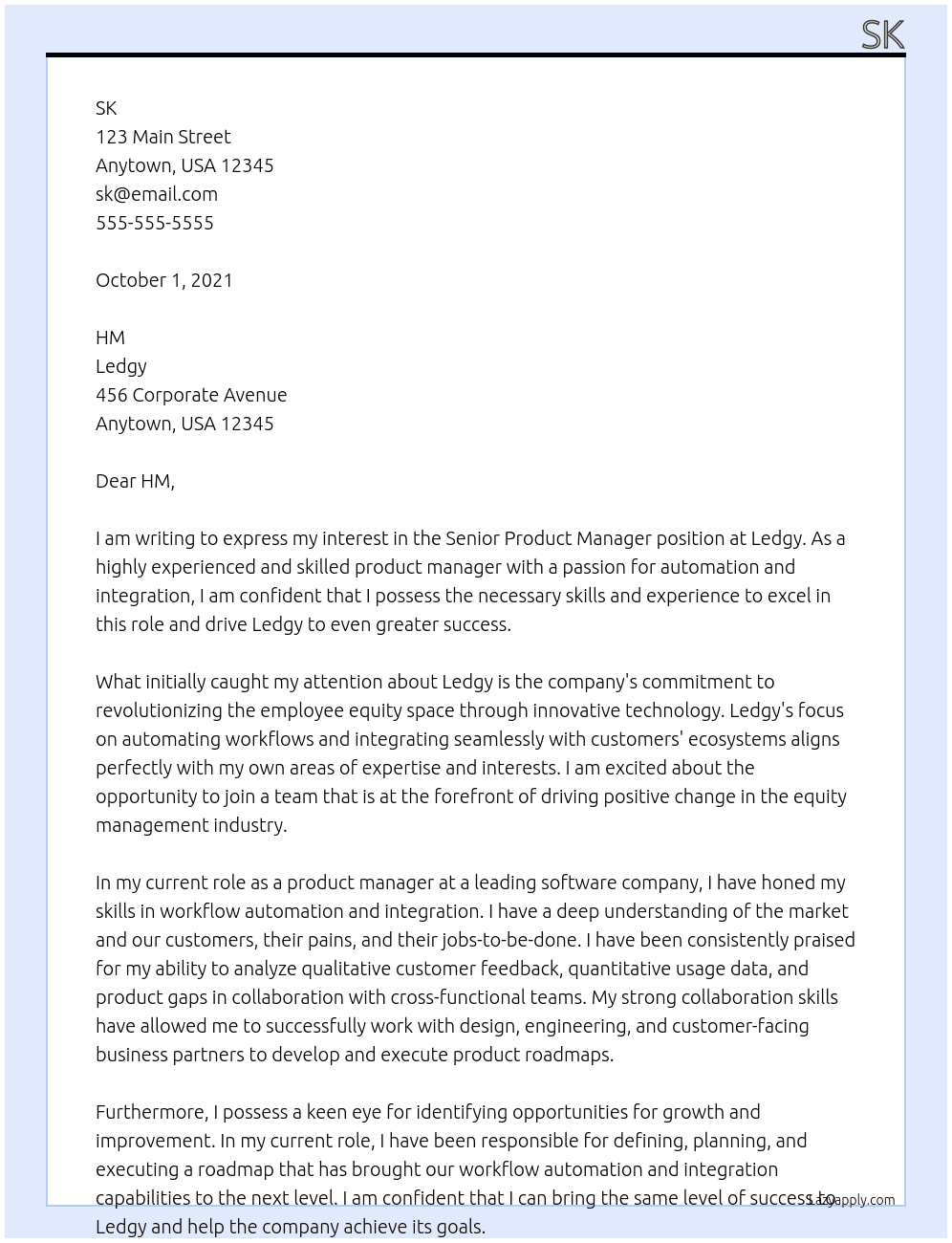 Senior Product Manager At Ledgy Cover Letter