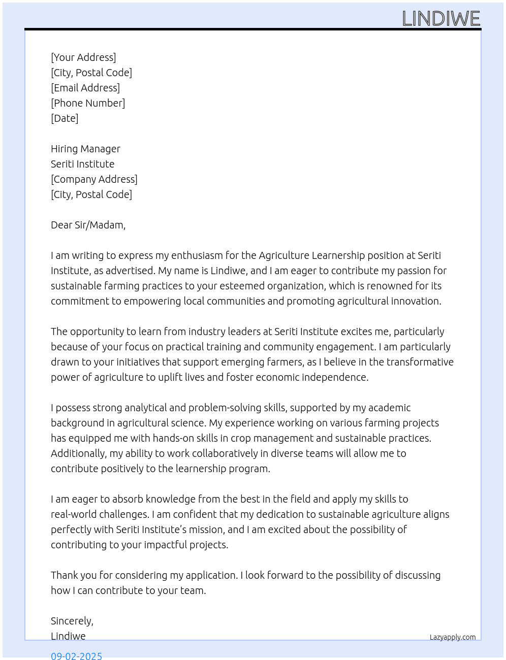 Cover letter for agriculture leanership - LazyApply
