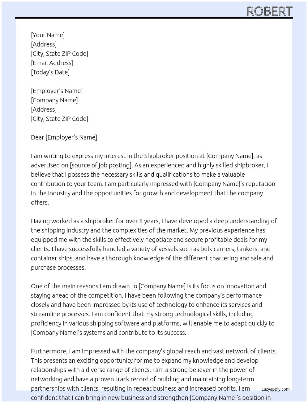 shipbroker At clarksons Cover Letter